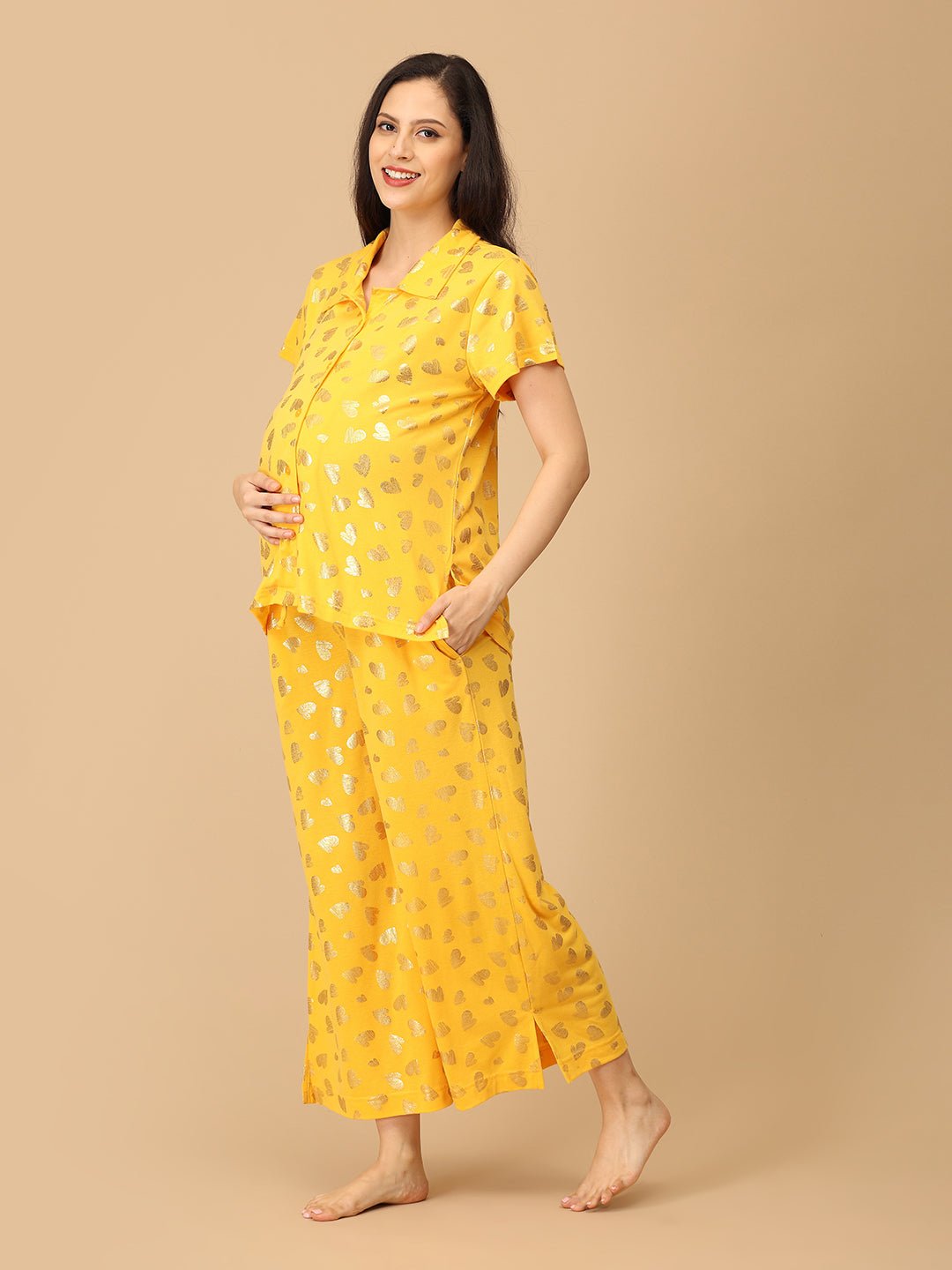  Sparkle Season Maternity and Nursing Nightwear Set Yellow