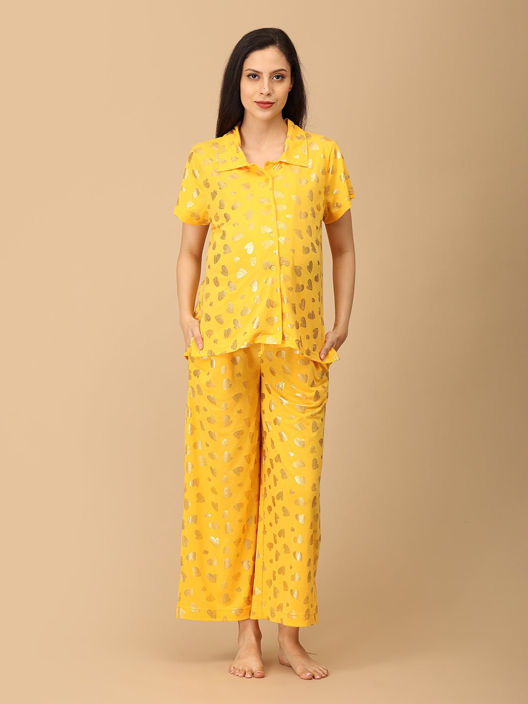  Sparkle Season Maternity and Nursing Nightwear Set Yellow