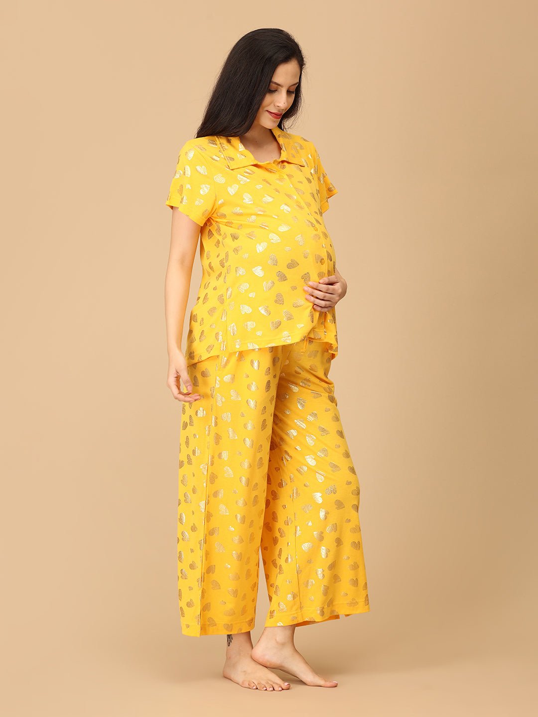  Sparkle Season Maternity and Nursing Nightwear Set Yellow