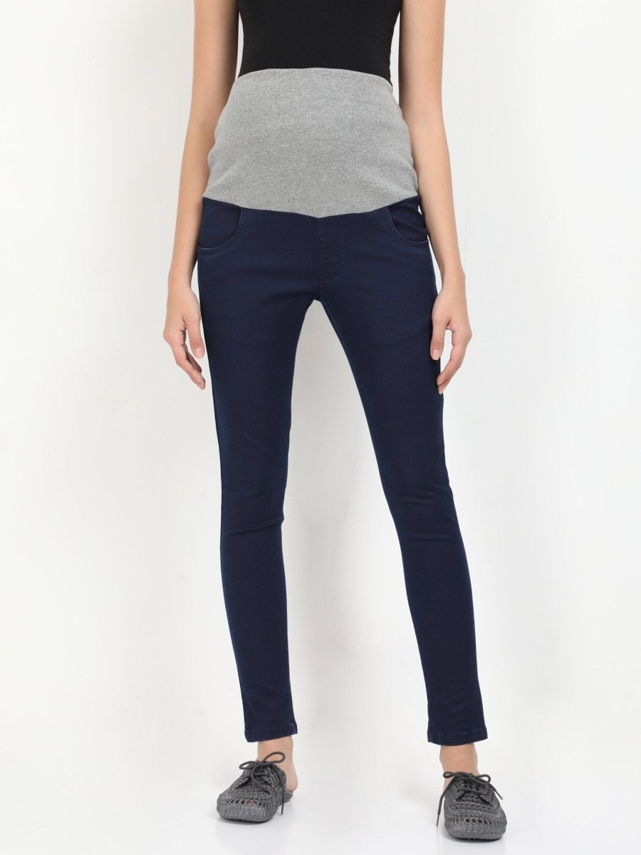  Stretchable Maternity Denim with Belly Support Navy Blue