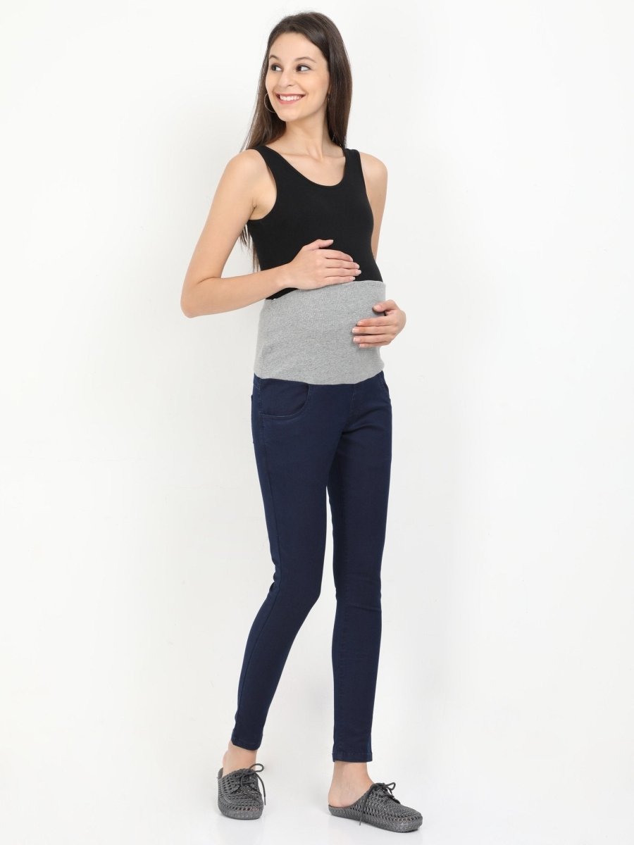  Stretchable Maternity Denim with Belly Support Navy Blue