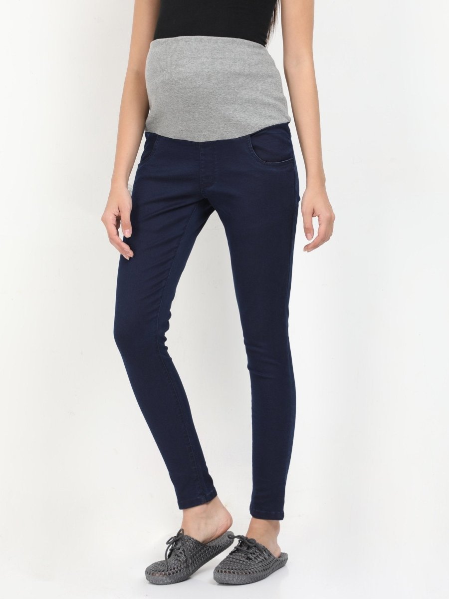  Stretchable Maternity Denim with Belly Support Navy Blue