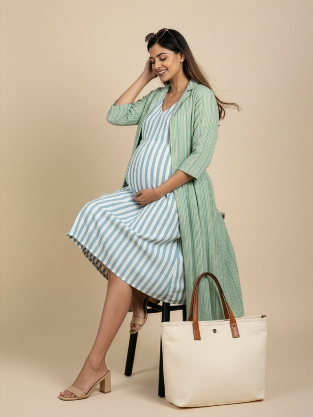  Stripe Duet Maternity and Nursing Shacket Dress Multi