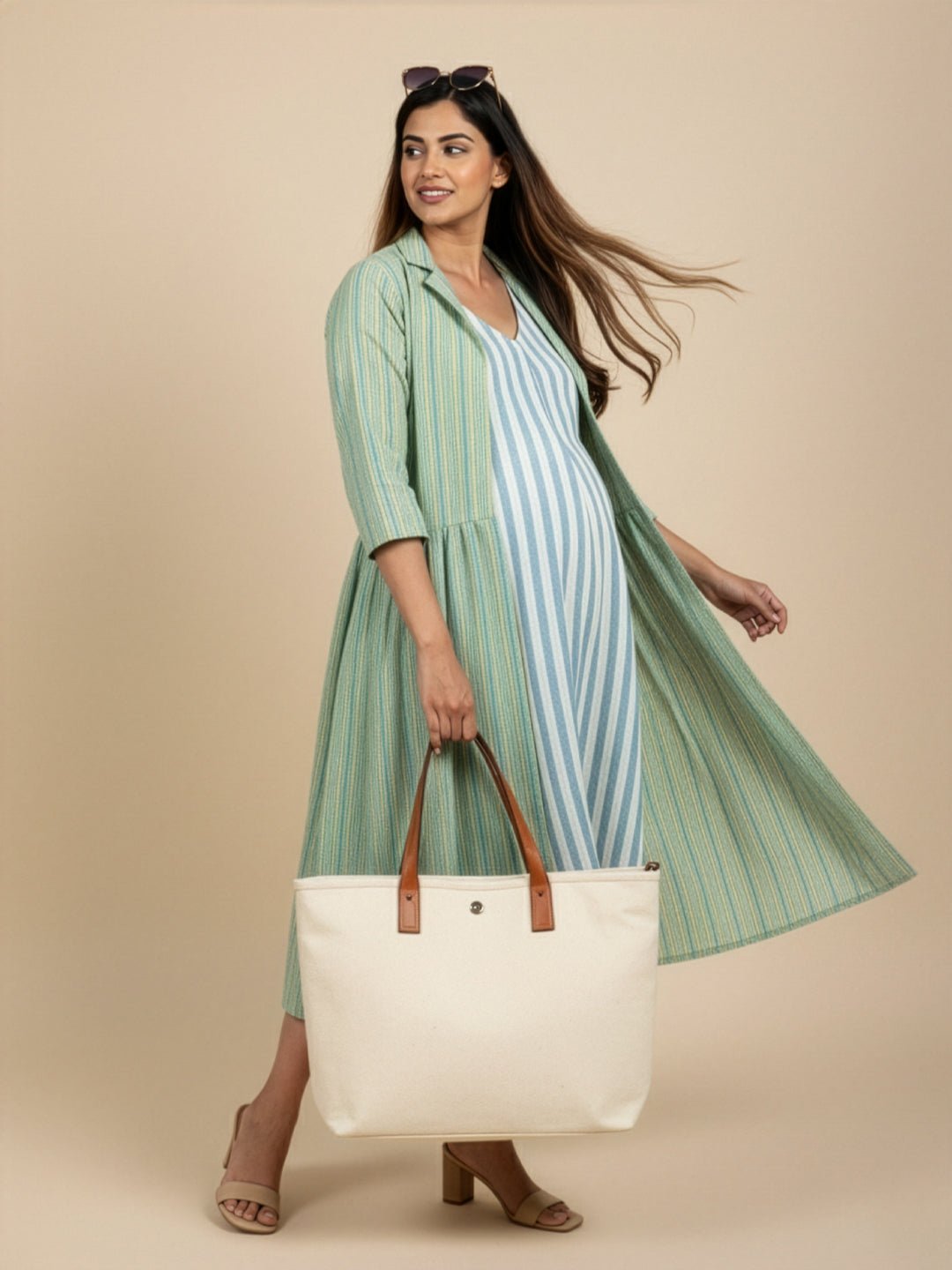  Stripe Duet Maternity and Nursing Shacket Dress Multi