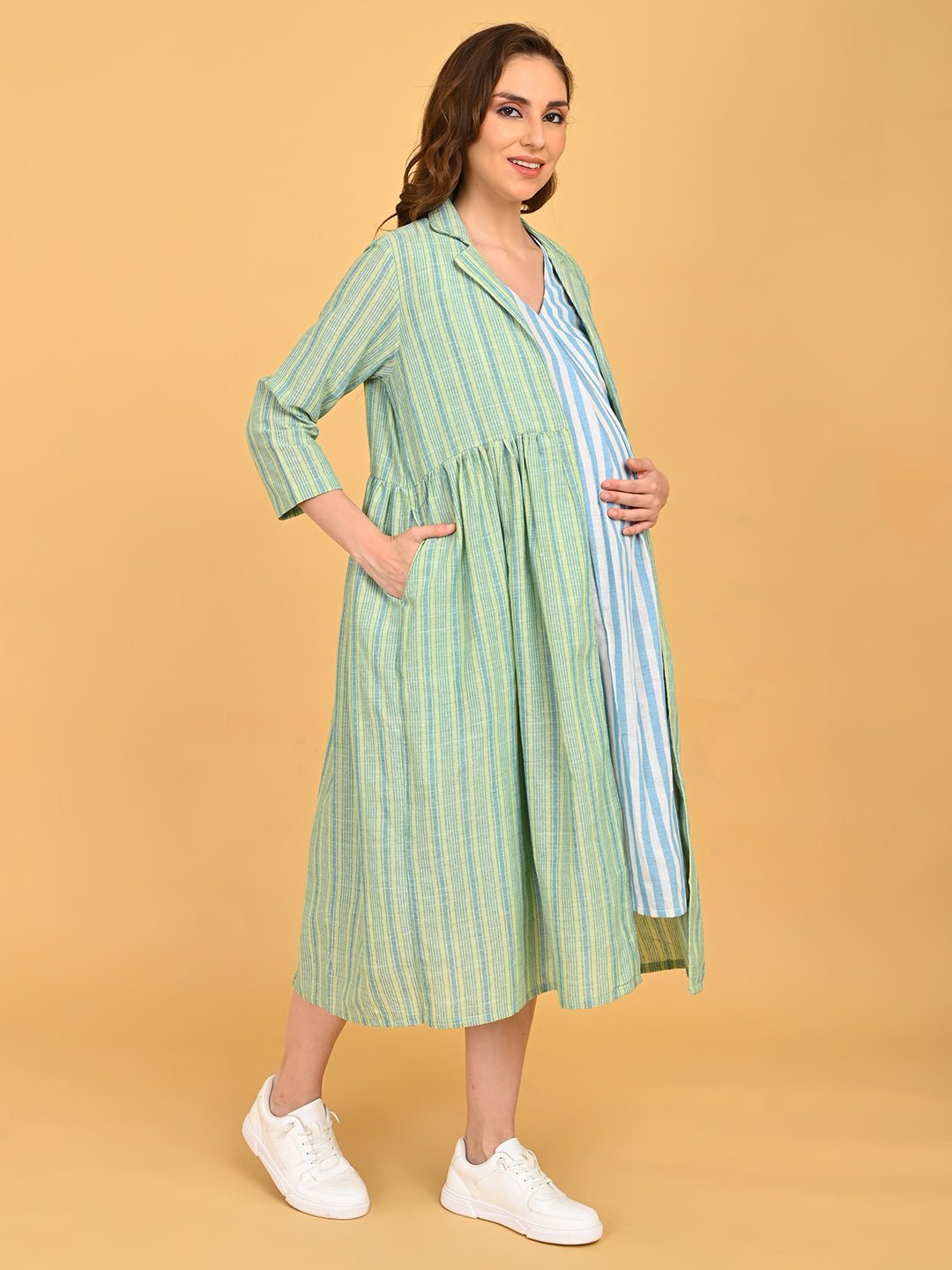 Stripe Duet Maternity and Nursing Shacket Dress Multi