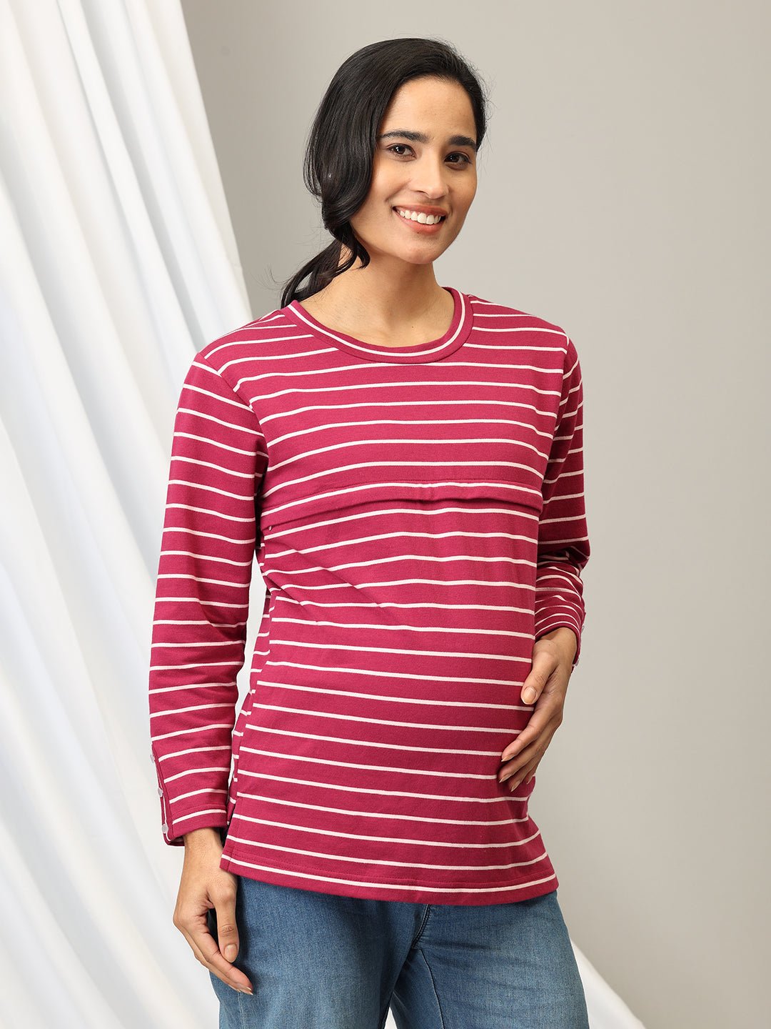  Stripe It Rich Maternity and Nursing Sweatshirt Blue