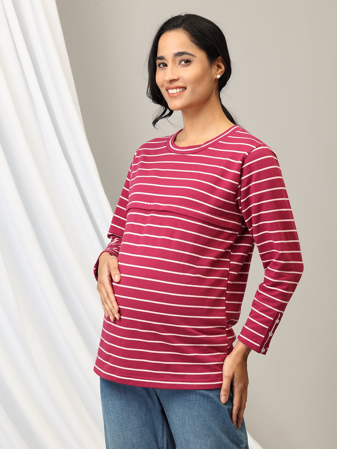  Stripe It Rich Maternity and Nursing Sweatshirt Blue