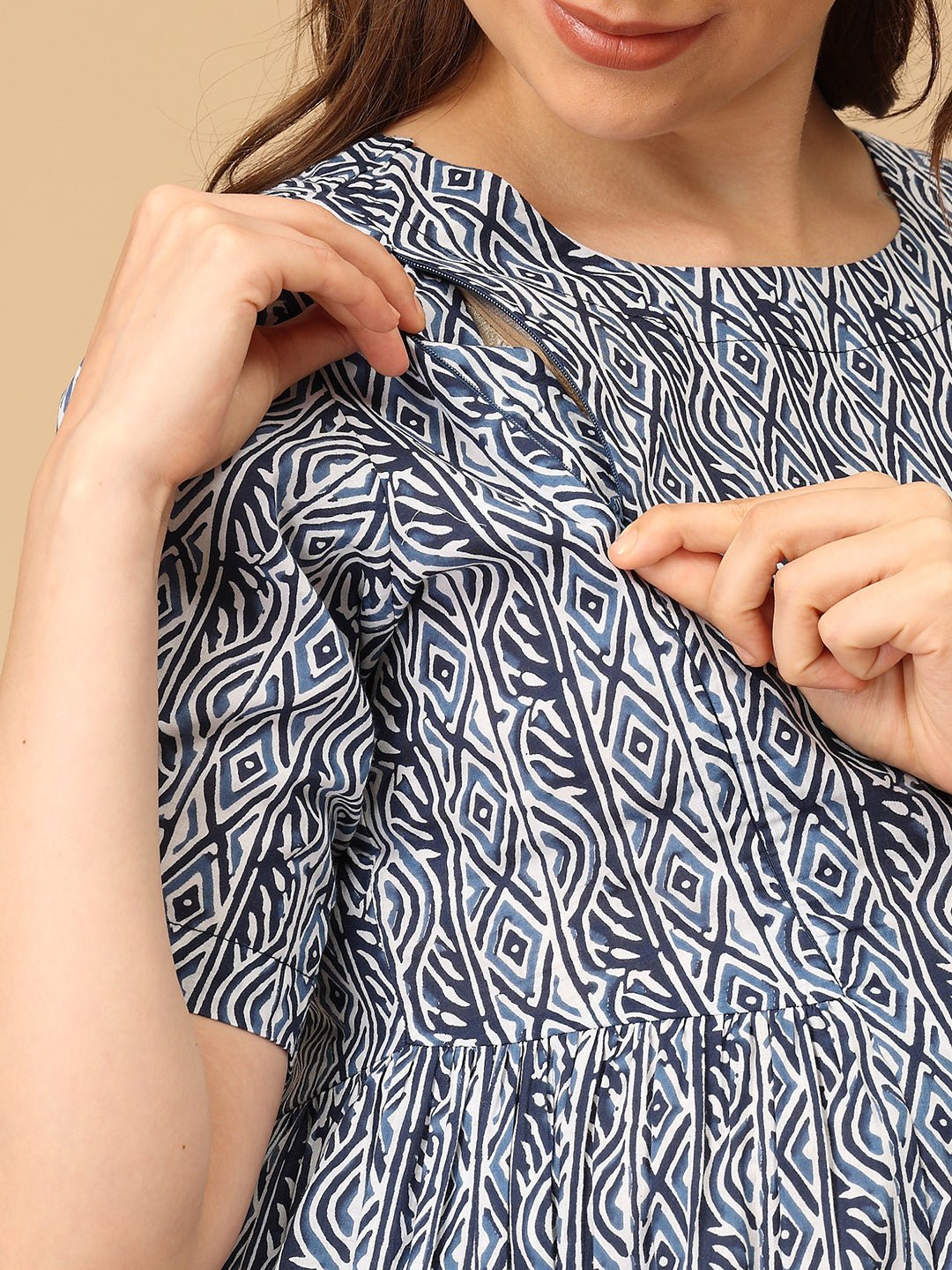  Indigo Stripe Maternity and Nursing Dress Multi