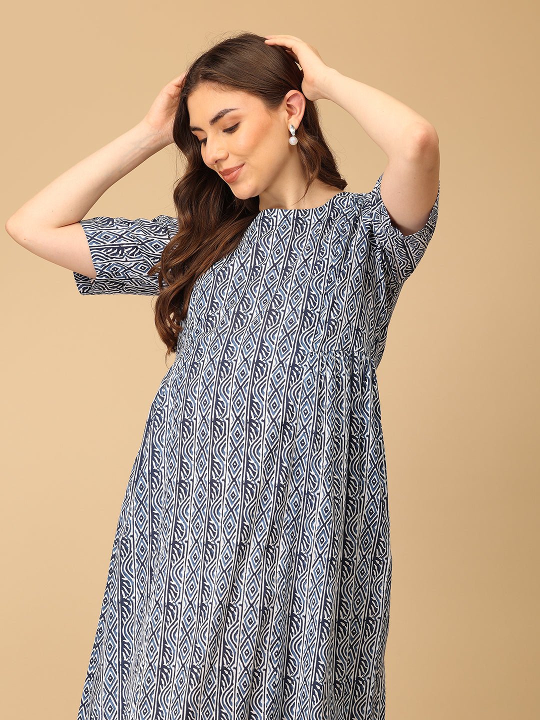 Indigo Stripe Maternity and Nursing Dress Multi