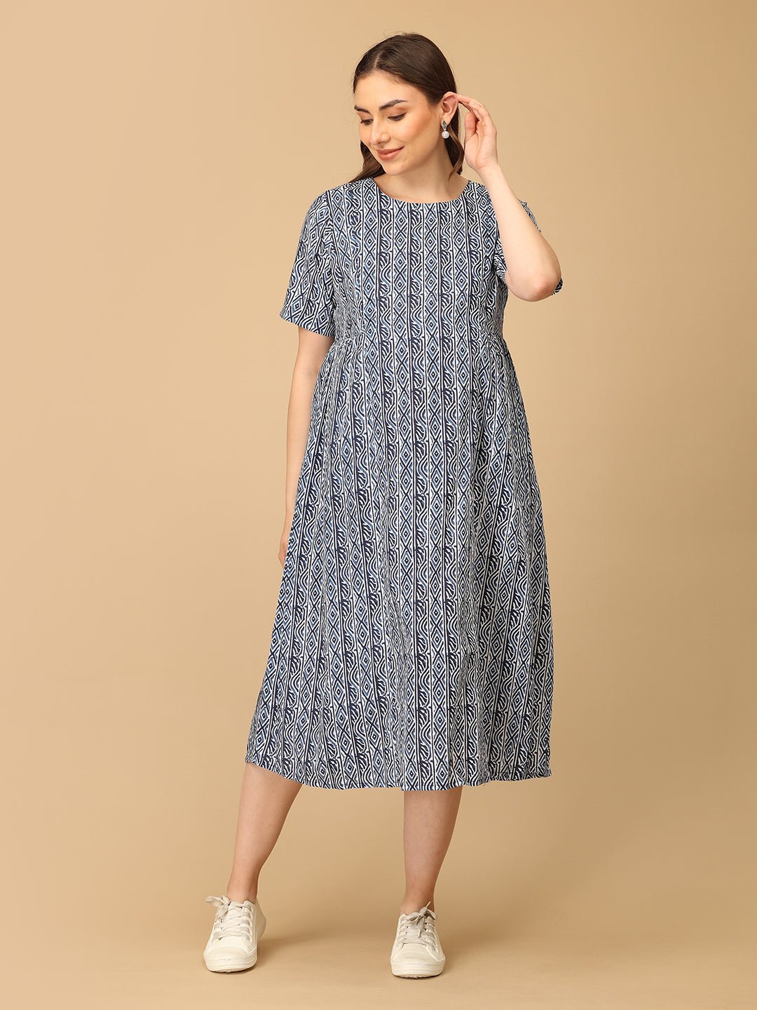  Indigo Stripe Maternity and Nursing Dress Multi