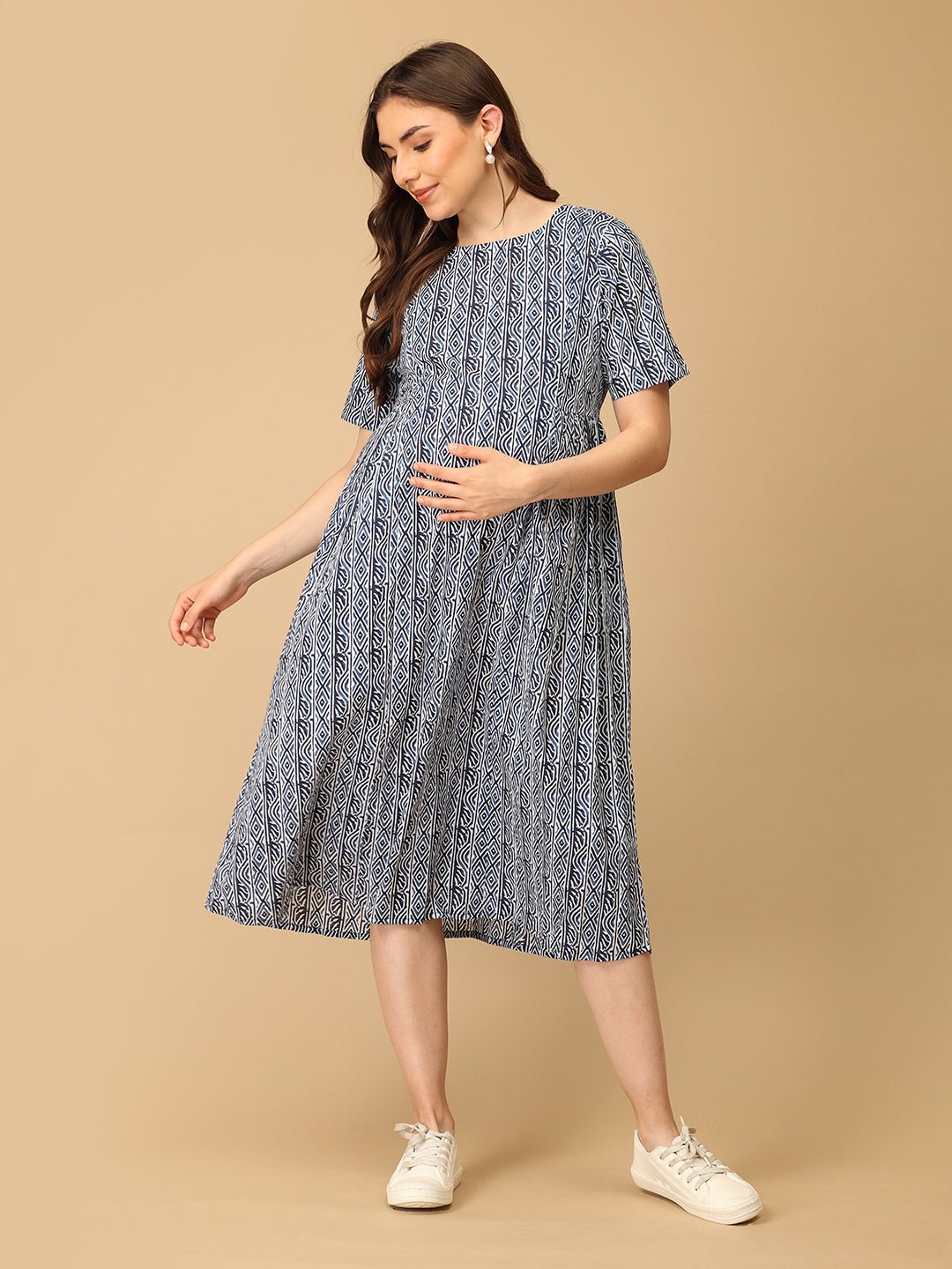  Indigo Stripe Maternity and Nursing Dress Multi