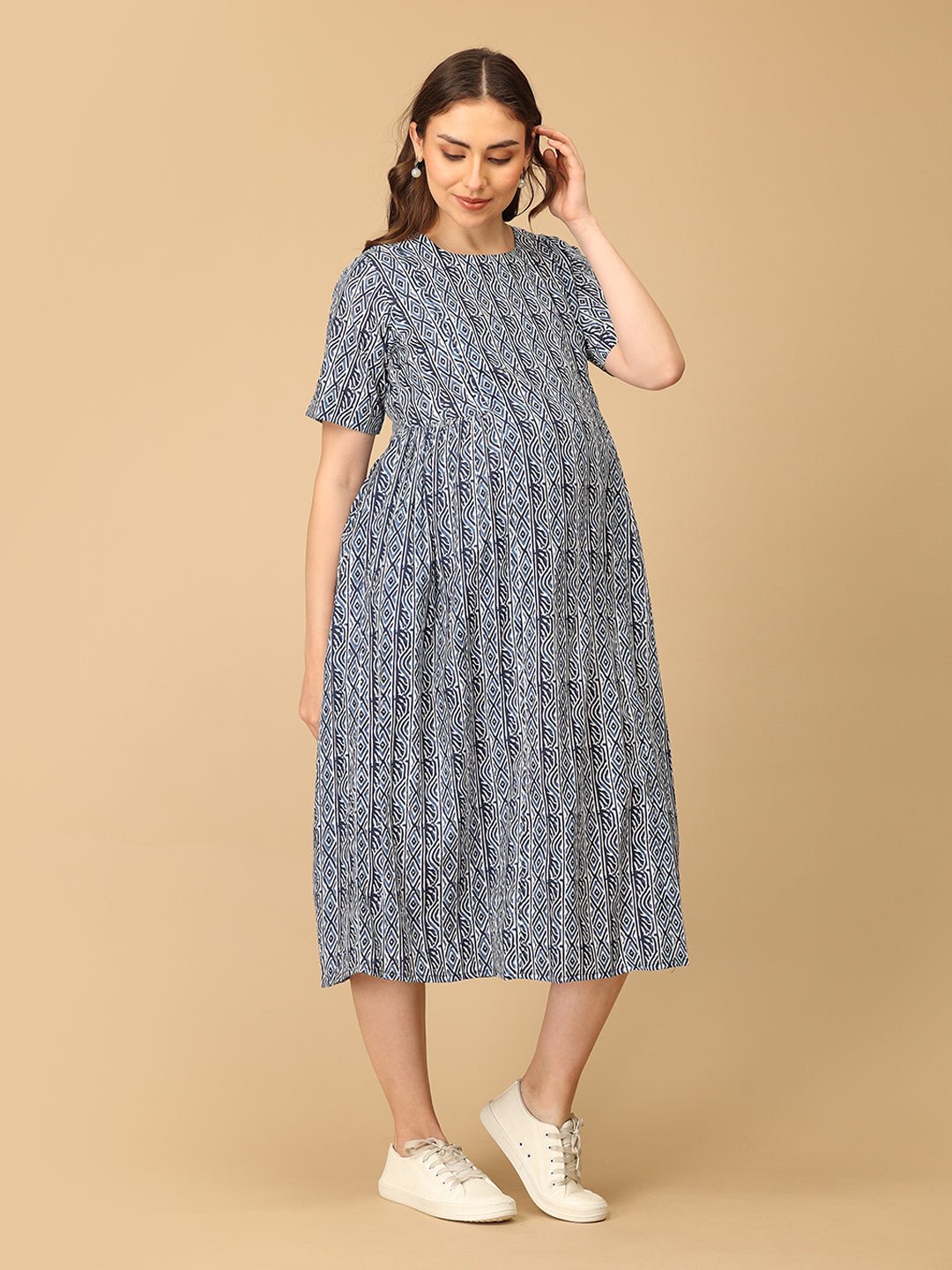  Indigo Stripe Maternity and Nursing Dress Multi