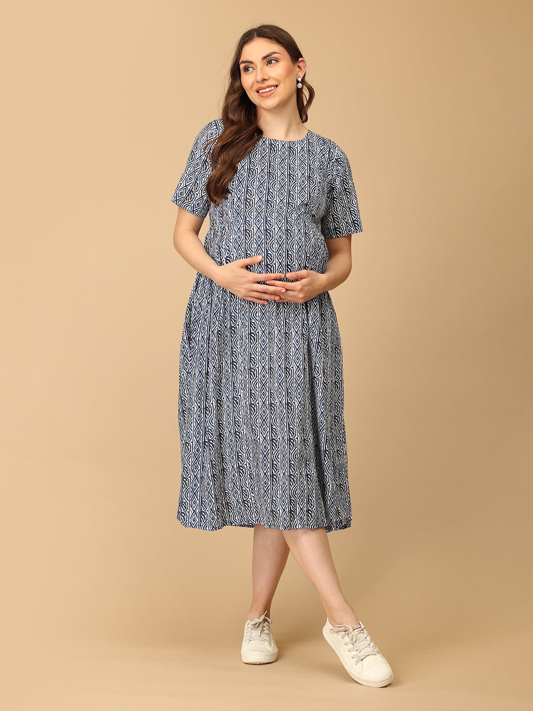  Indigo Stripe Maternity and Nursing Dress Multi