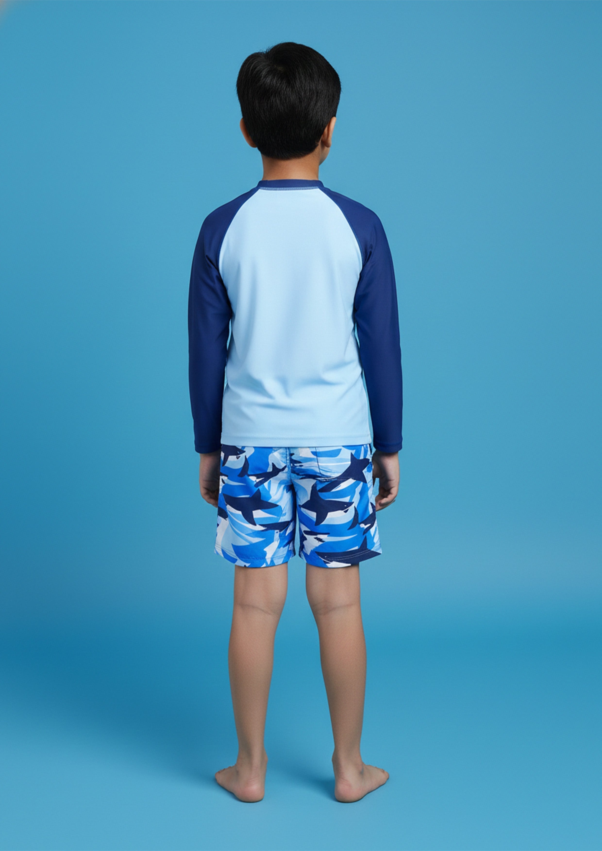 SubMarine Surfer Shark Print Boys Swimsuit Set