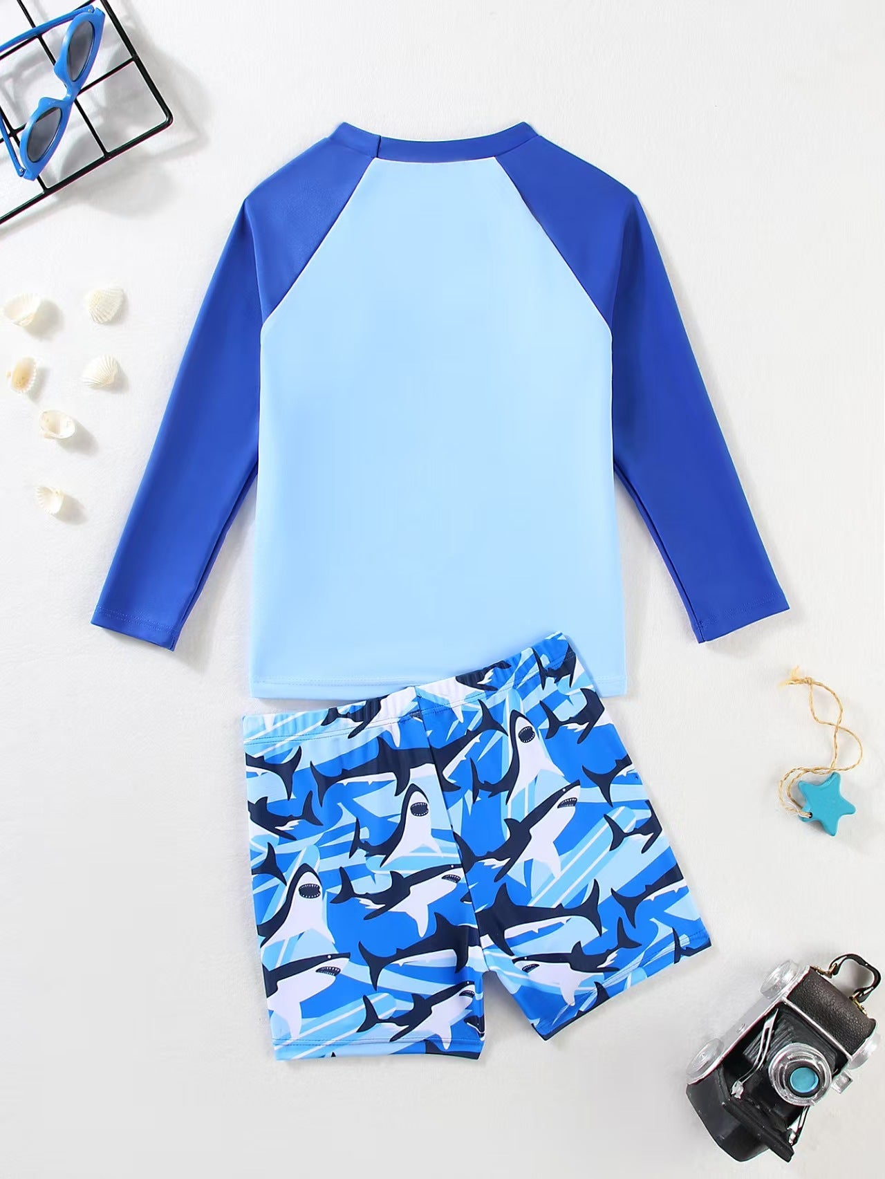 SubMarine Surfer Shark Print Boys Swimsuit Set