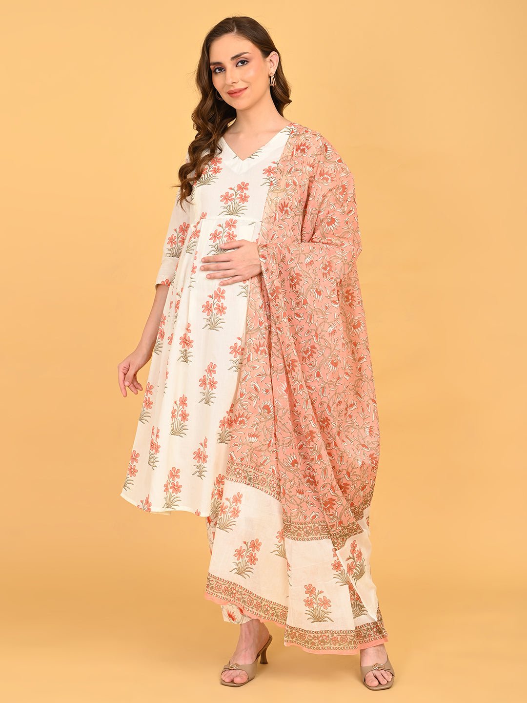  Sukoon Ensemble Maternity and Nursing Kurta Set Off White