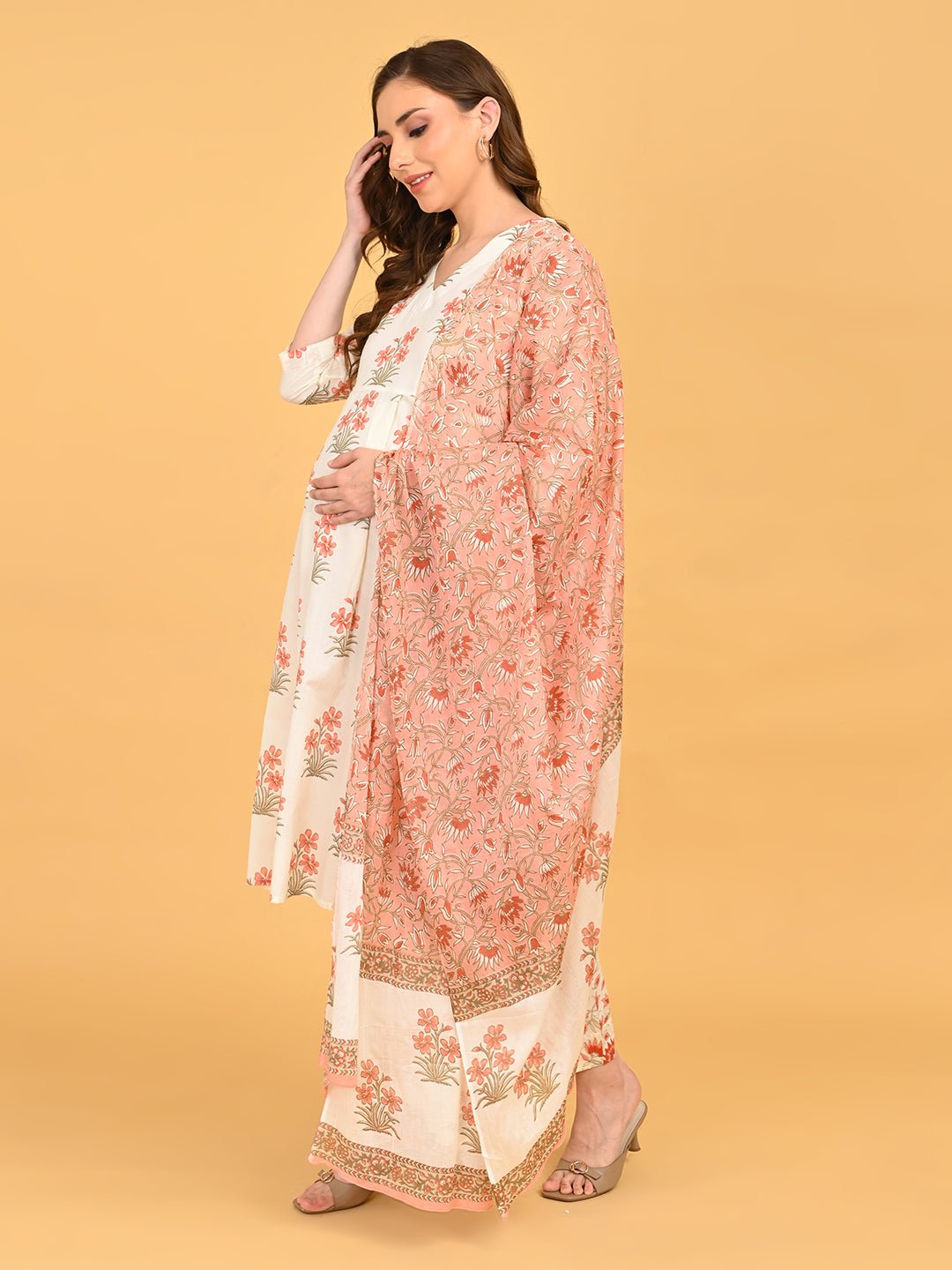  Sukoon Ensemble Maternity and Nursing Kurta Set Off White