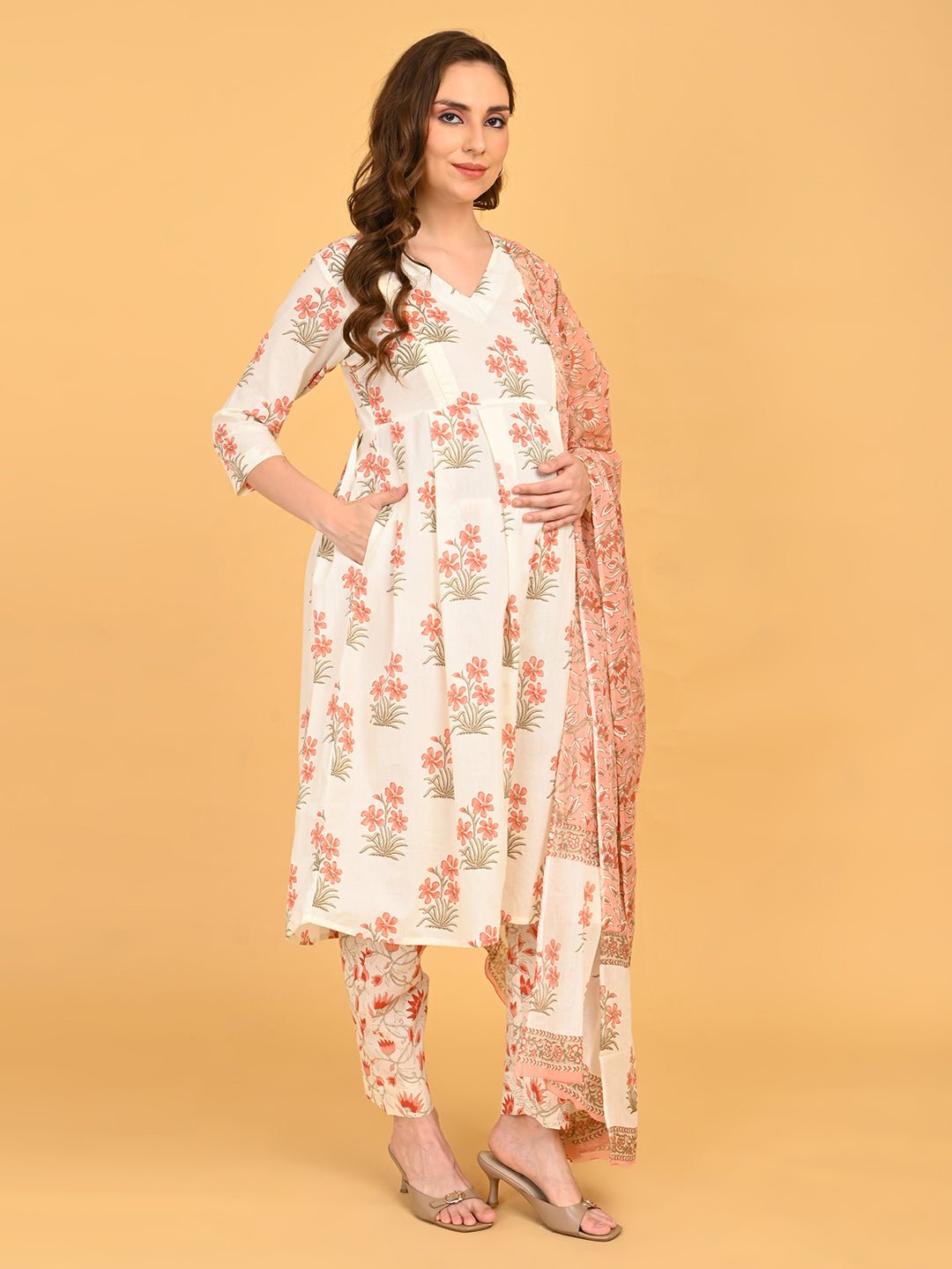  Sukoon Ensemble Maternity and Nursing Kurta Set Off White
