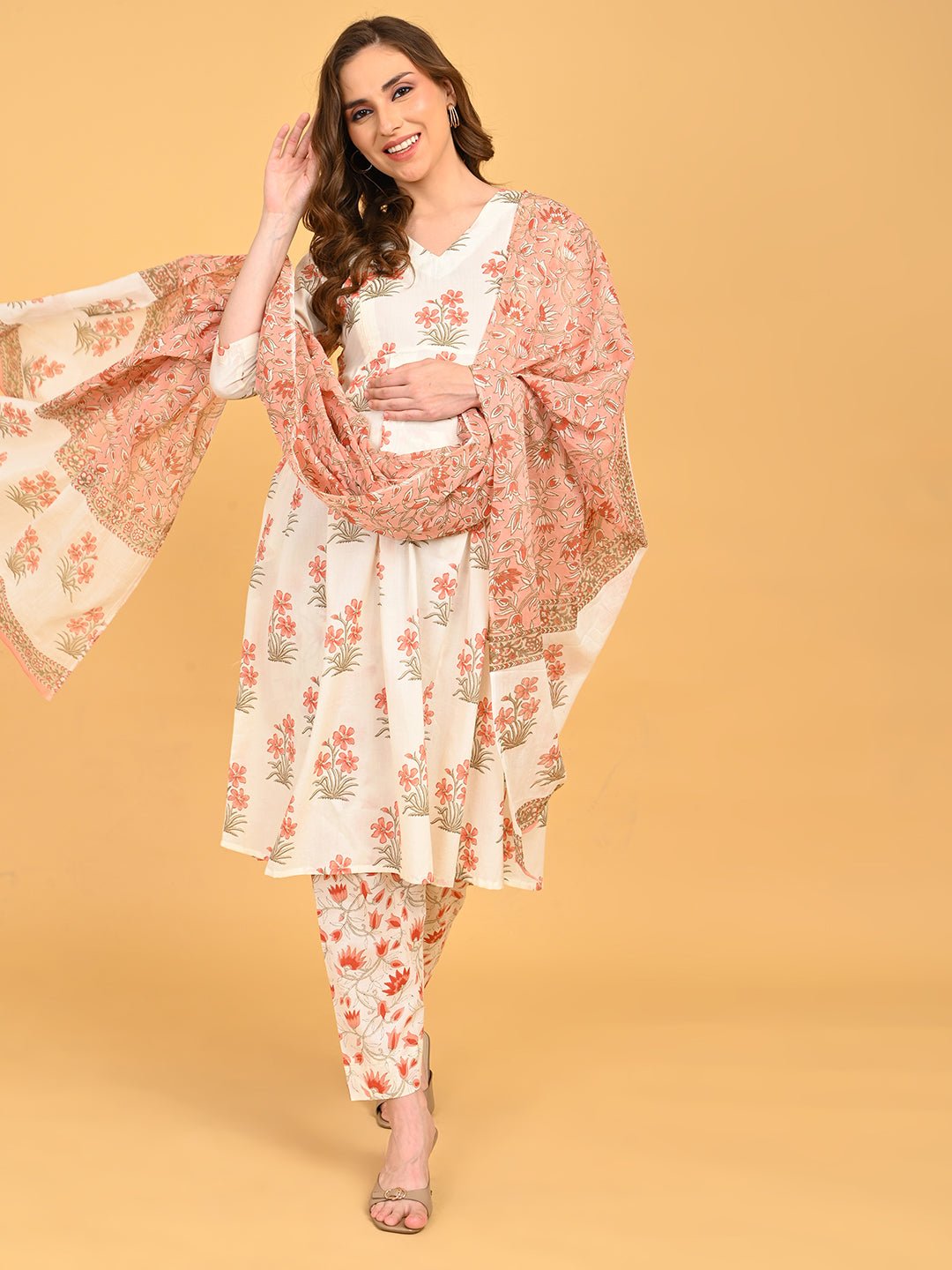  Sukoon Ensemble Maternity and Nursing Kurta Set Off White