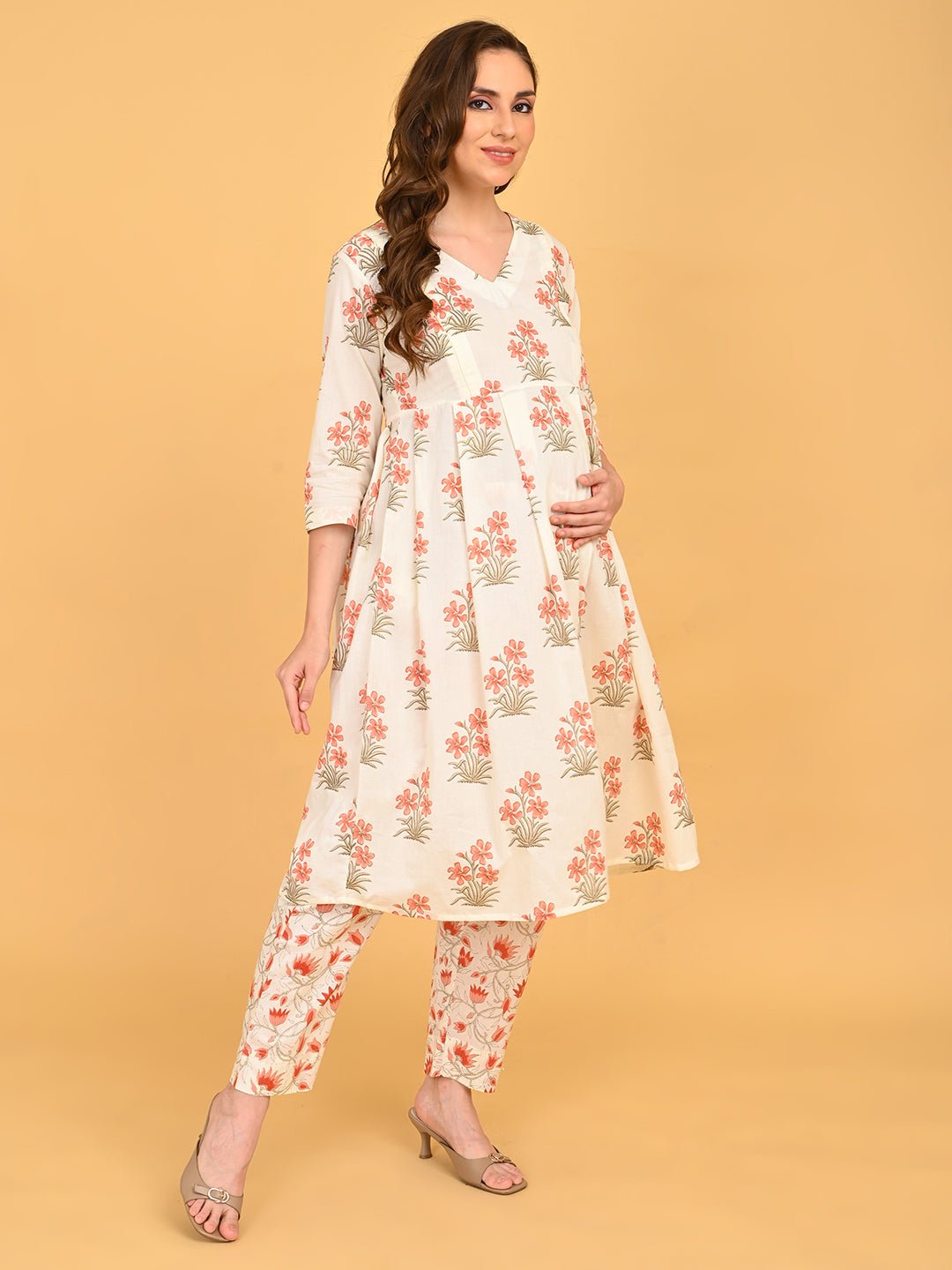  Sukoon Ensemble Maternity and Nursing Kurta Set Off White