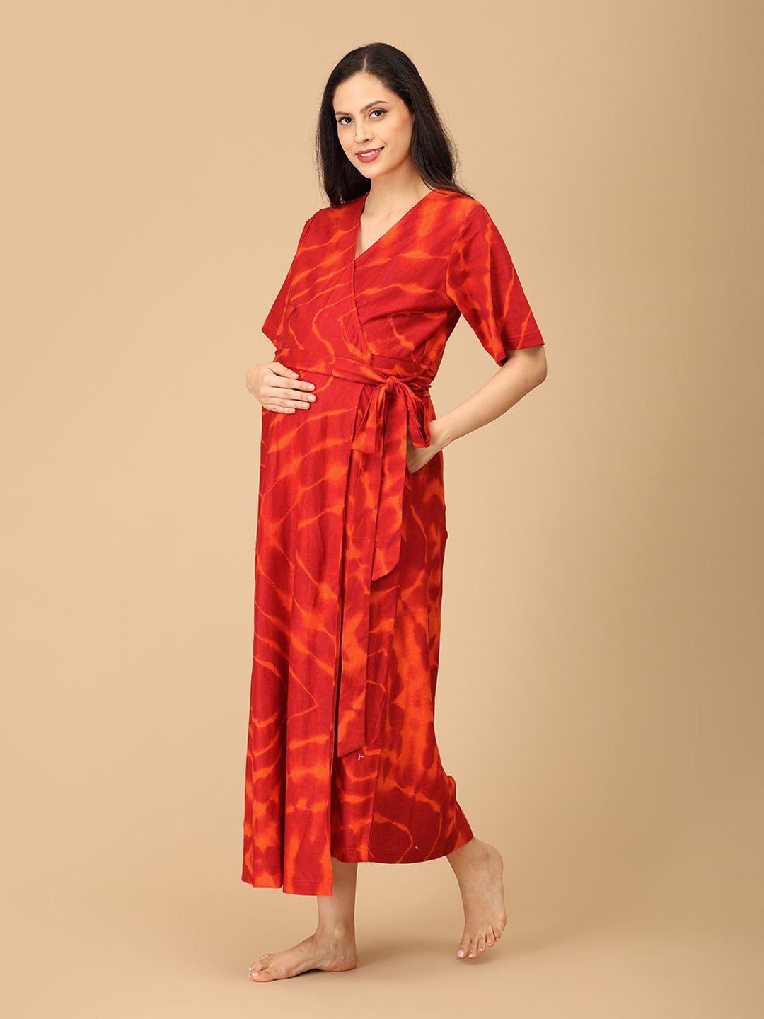  Sunburst Drape Maternity and Nursing Nightwear Robe Dress Multi