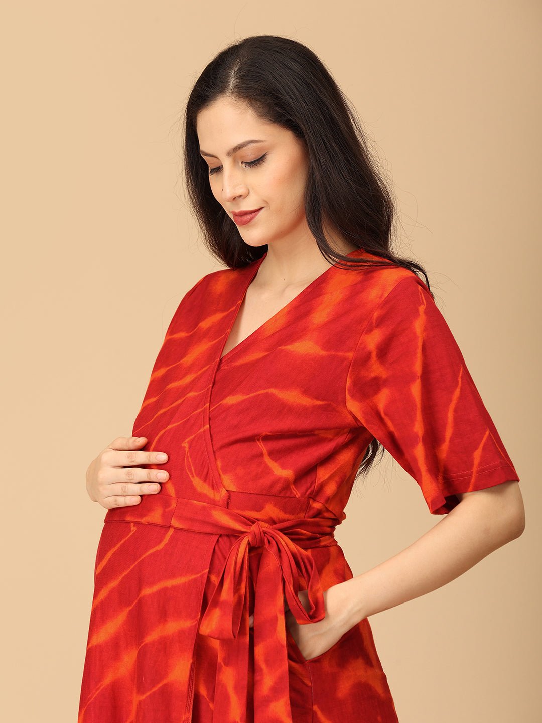  Sunburst Drape Maternity and Nursing Nightwear Robe Dress Multi