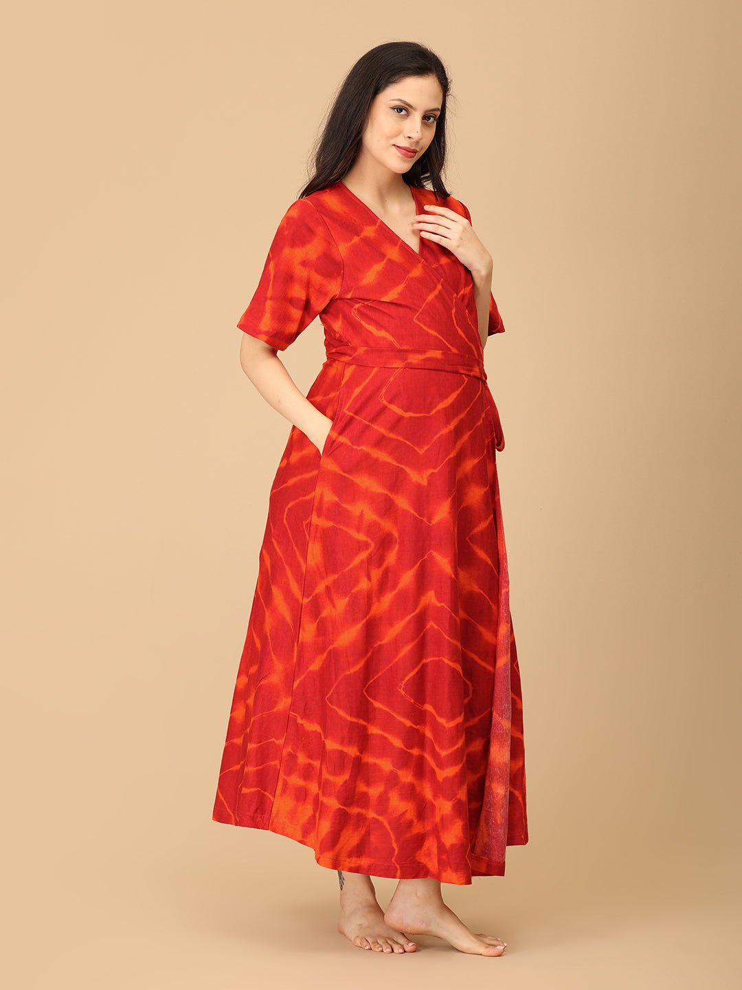 Sunburst Drape Maternity and Nursing Nightwear Robe Dress Multi