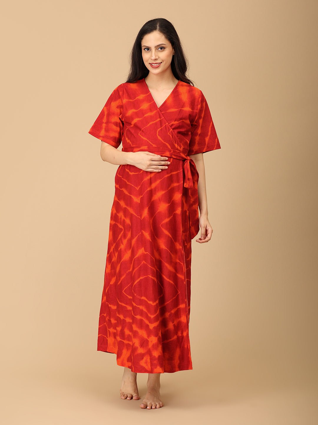  Sunburst Drape Maternity and Nursing Nightwear Robe Dress Multi