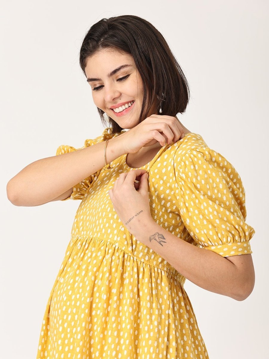  Sundress Polka Dot Maternity and Nursing Dress Yellow