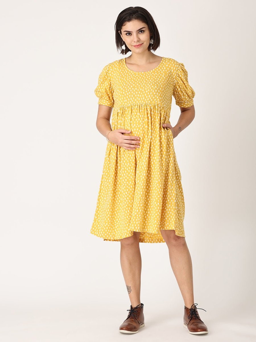  Sundress Polka Dot Maternity and Nursing Dress Yellow