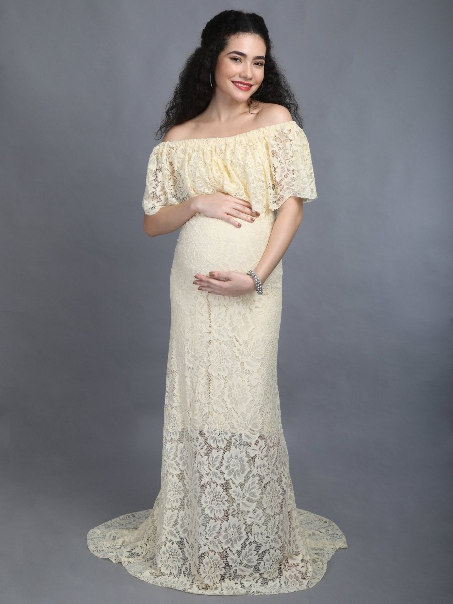  Sunlight Dew Maternity Lace Gown Yellow