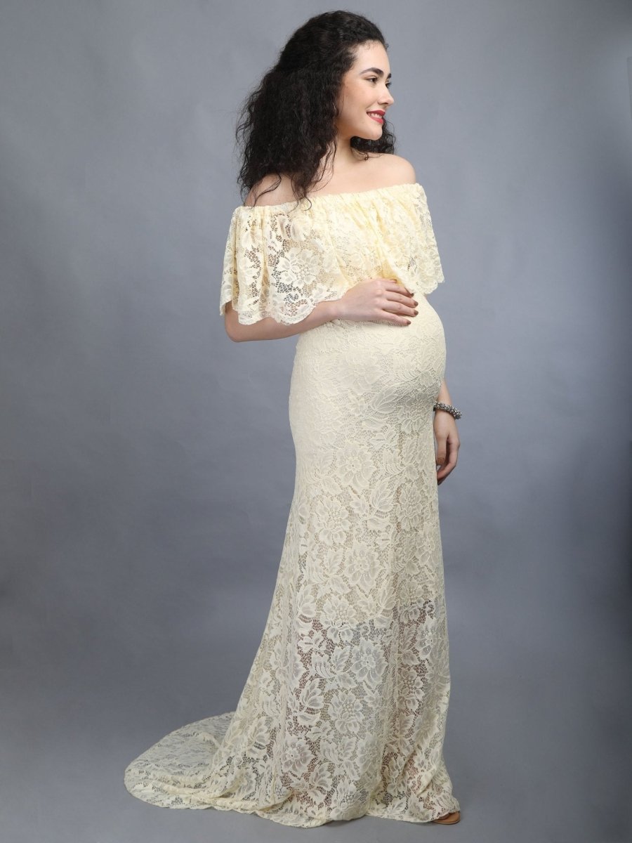  Sunlight Dew Maternity Lace Gown Yellow