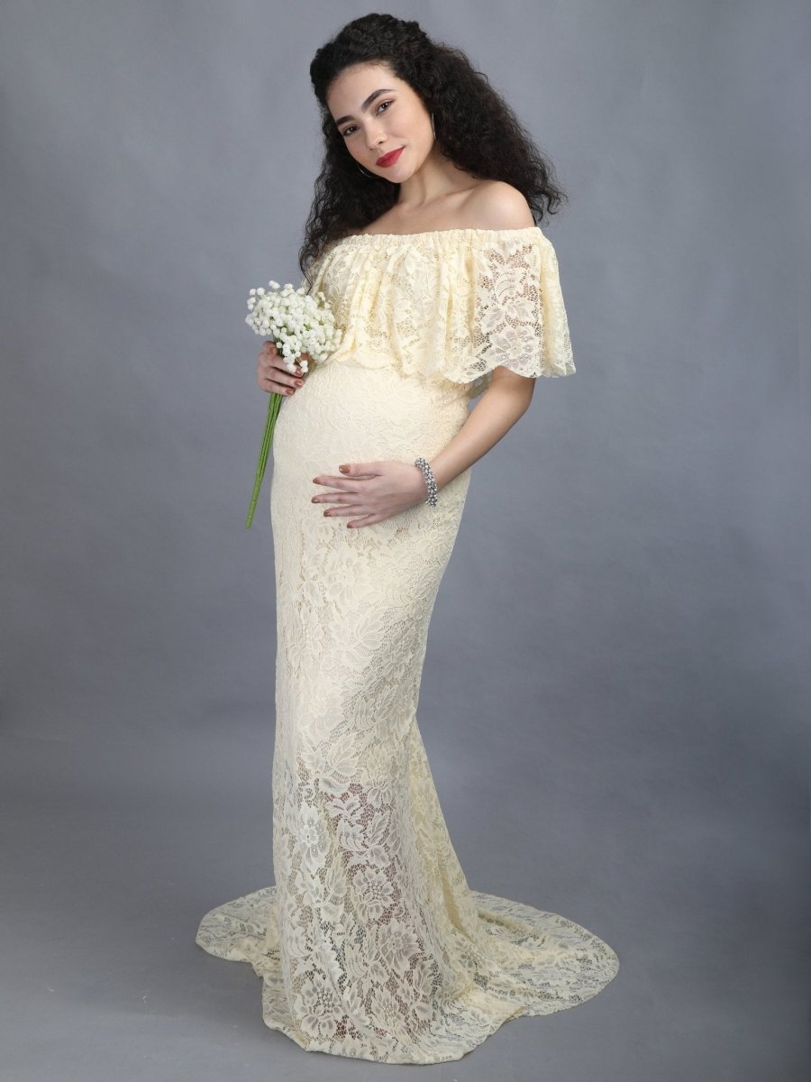  Sunlight Dew Maternity Lace Gown Yellow