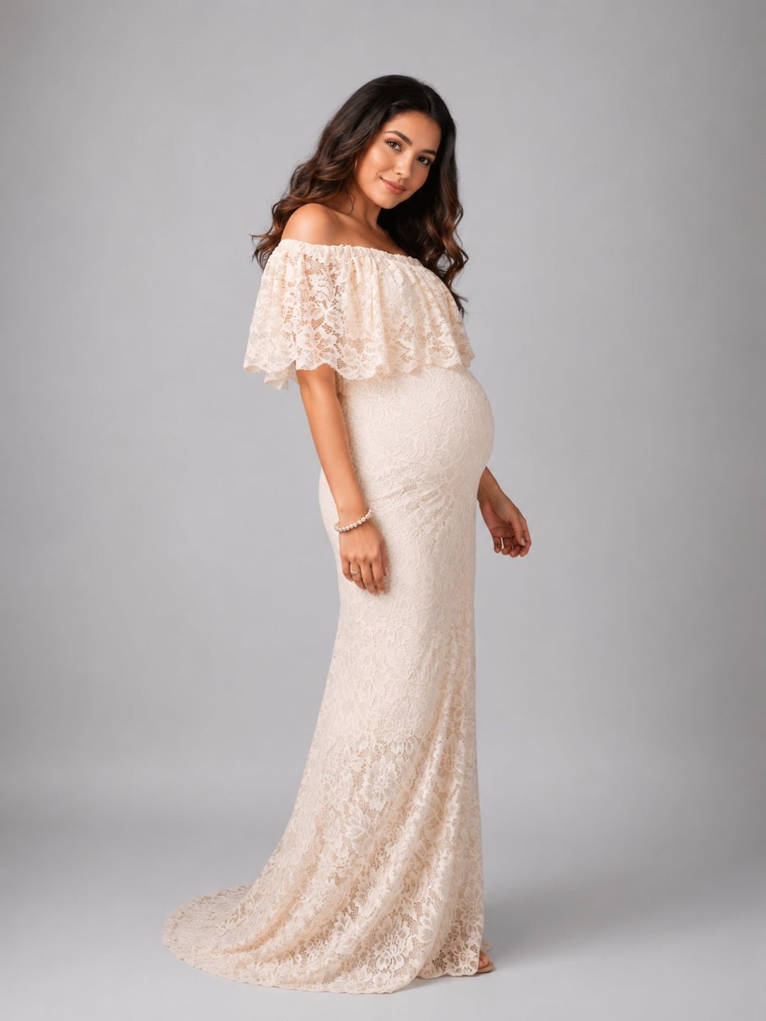  Sunlight Dew Maternity Lace Gown Yellow