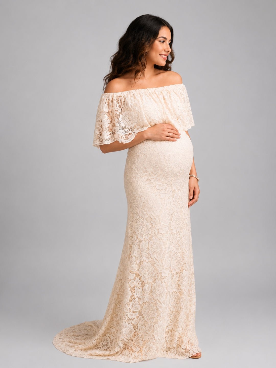  Sunlight Dew Maternity Lace Gown Yellow
