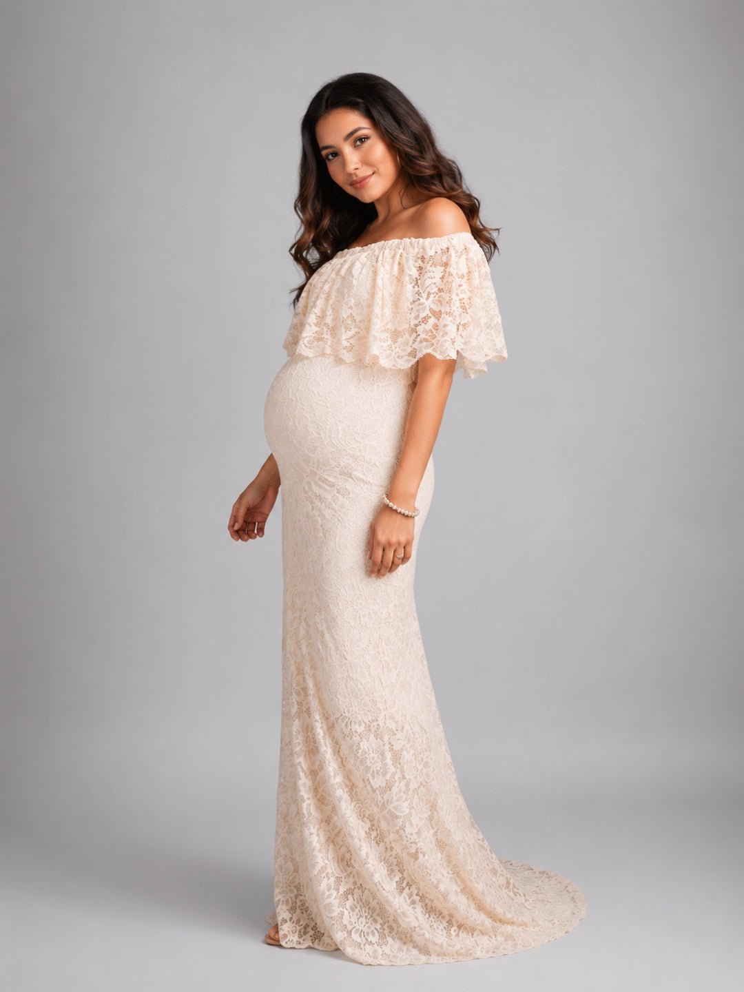  Sunlight Dew Maternity Lace Gown Yellow