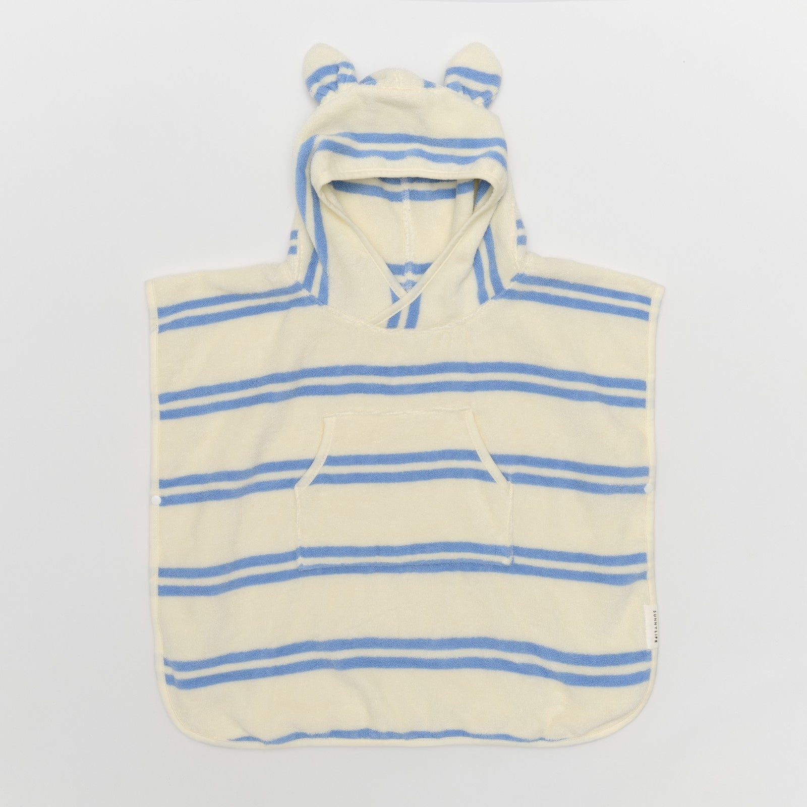 Kids Character Hooded Cotton Blue Stripe Towel With 3D Elements