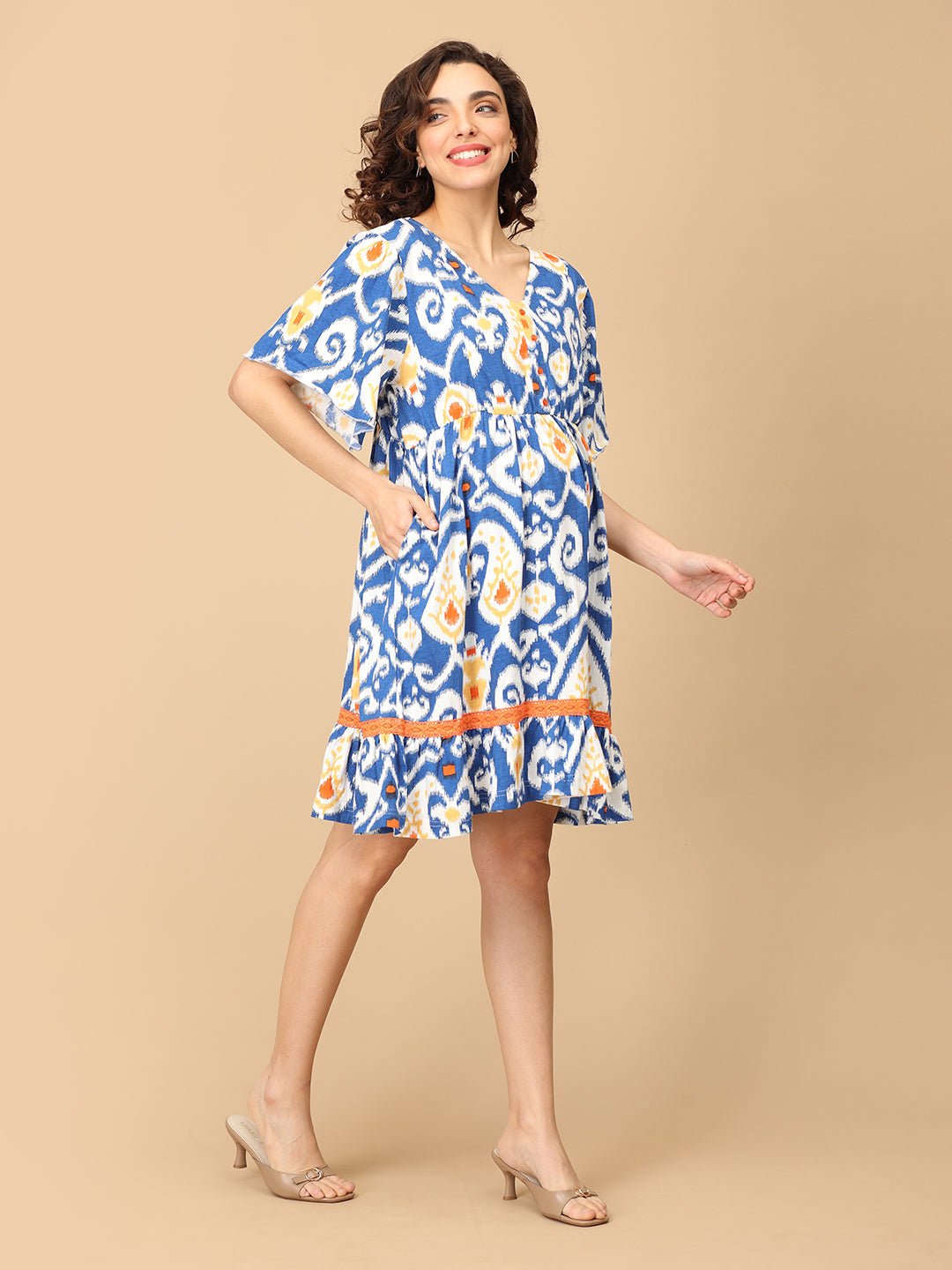  Sunset in Santorini Maternity and Nursing Dress Blue