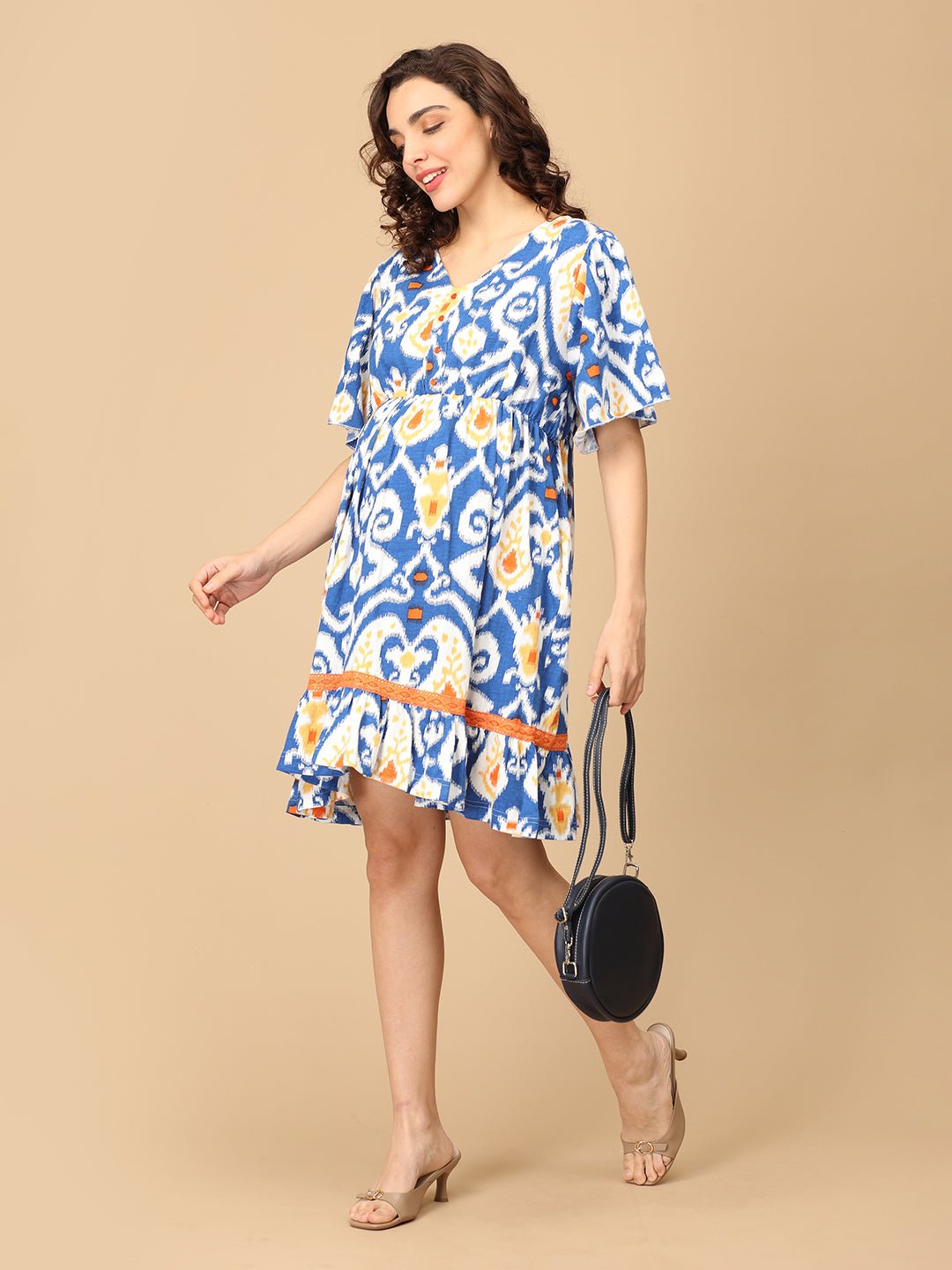  Sunset in Santorini Maternity and Nursing Dress Blue