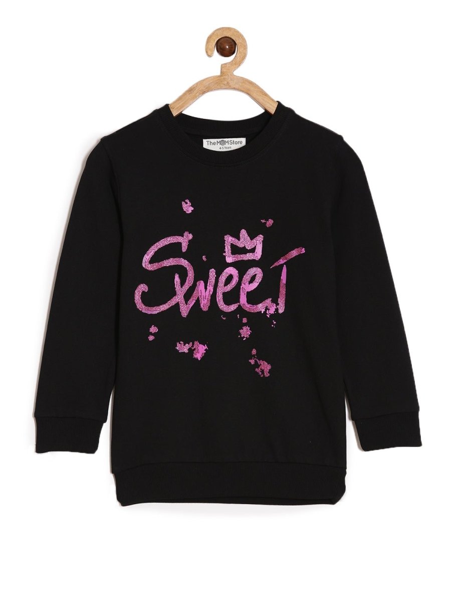  Black Sweet Girl Glitter Jogger Set For Kids