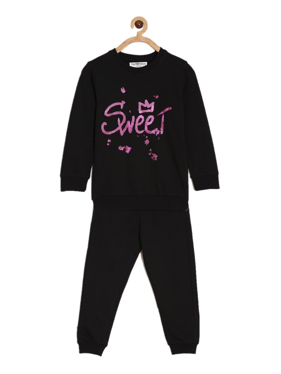  Black Sweet Girl Glitter Jogger Set For Kids