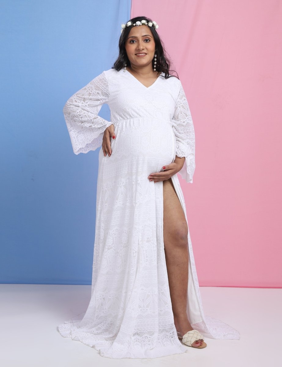  Sweet Morning Dew Lace Maternity Photoshoot Gown White