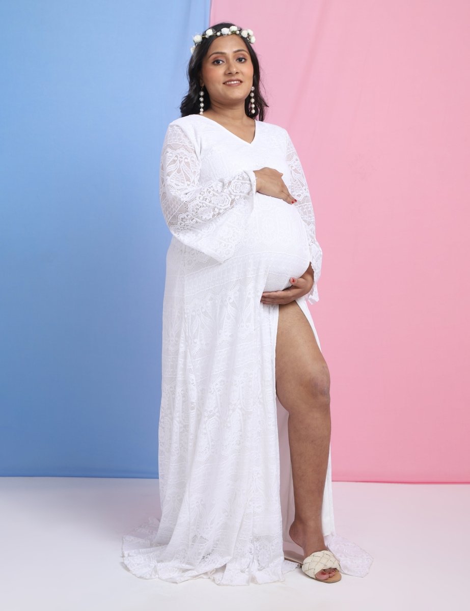  Sweet Morning Dew Lace Maternity Photoshoot Gown White