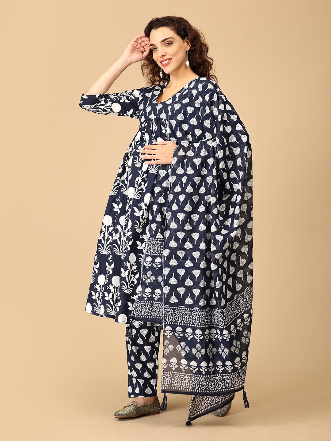 Taal Tarang Maternity and Nursing Kurta Set Navy Blue