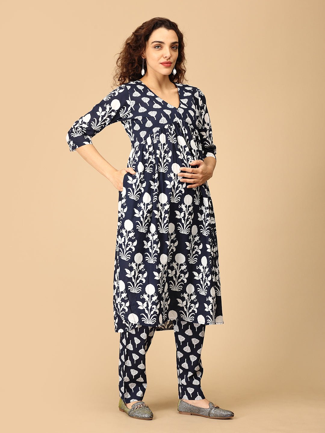  Taal Tarang Maternity and Nursing Kurta Set Navy Blue