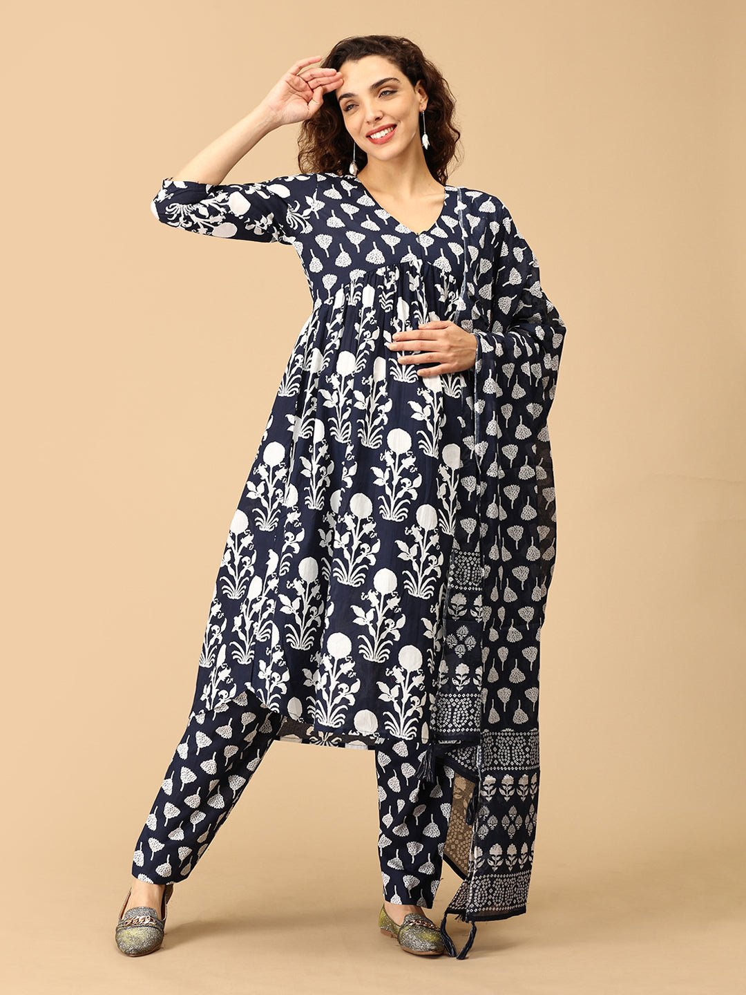  Taal Tarang Maternity and Nursing Kurta Set Navy Blue