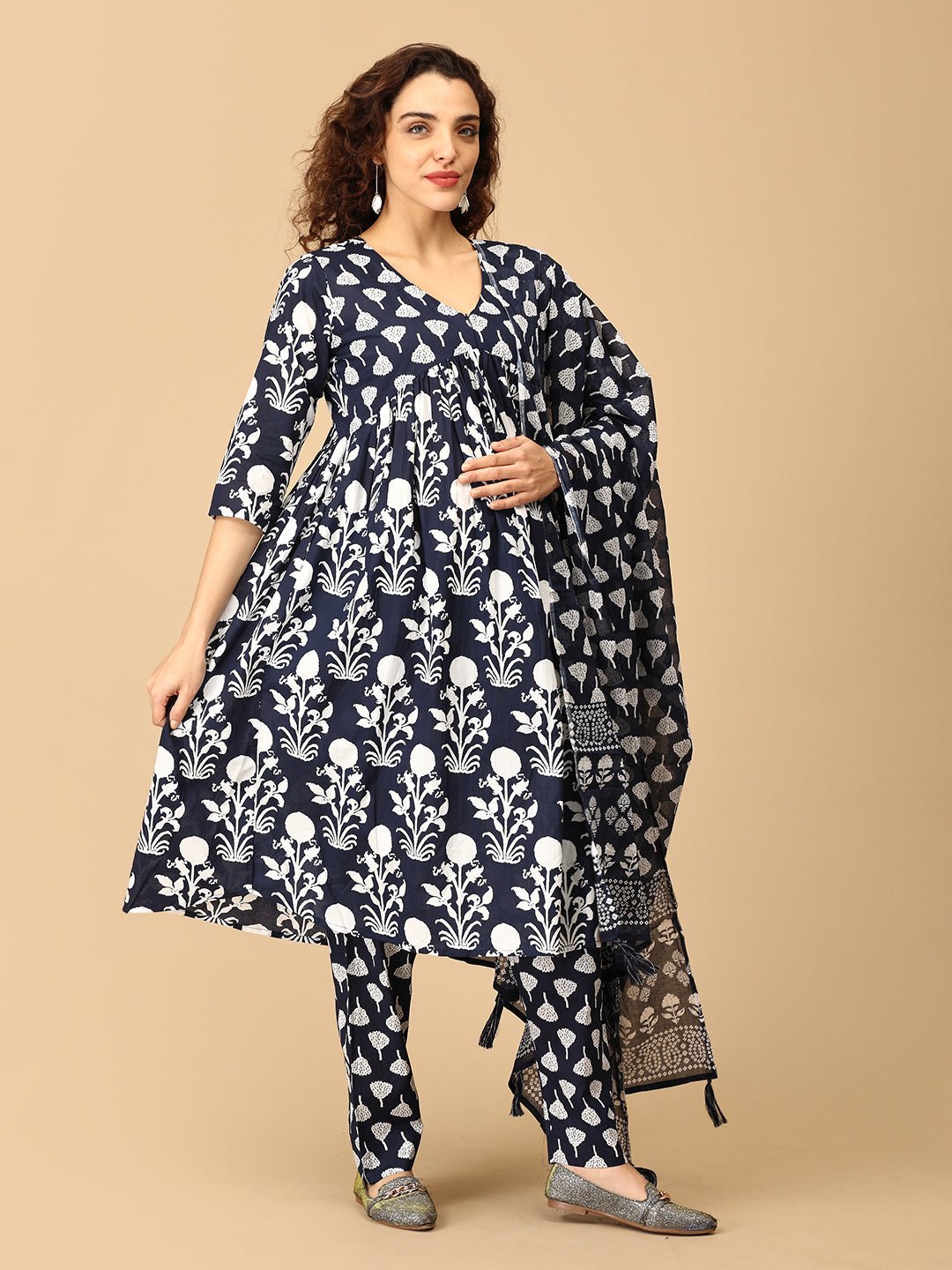 Taal Tarang Maternity and Nursing Kurta Set Navy Blue
