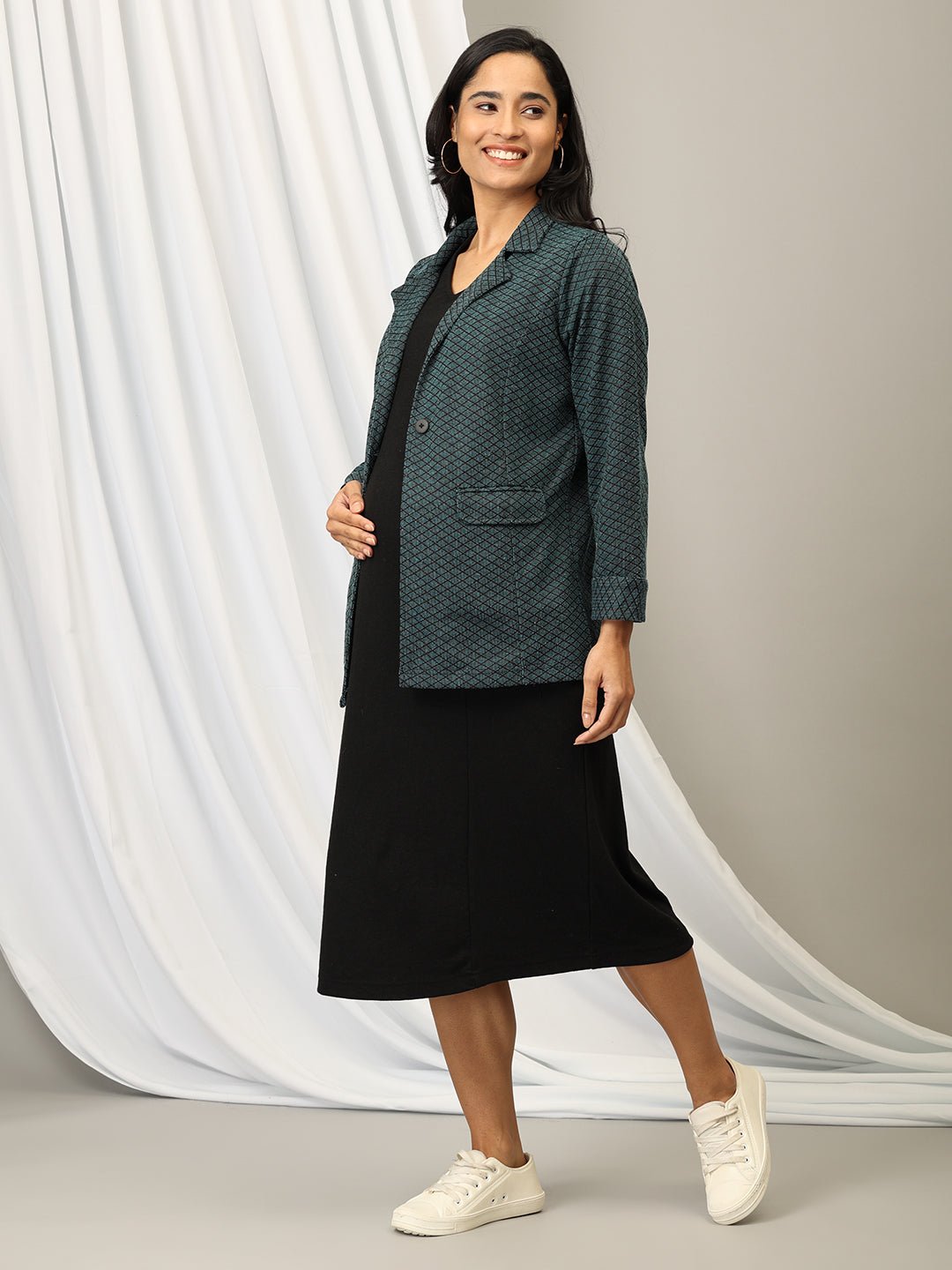  Tailored to Thrill Maternity and Nursing Shacket Dress Multi