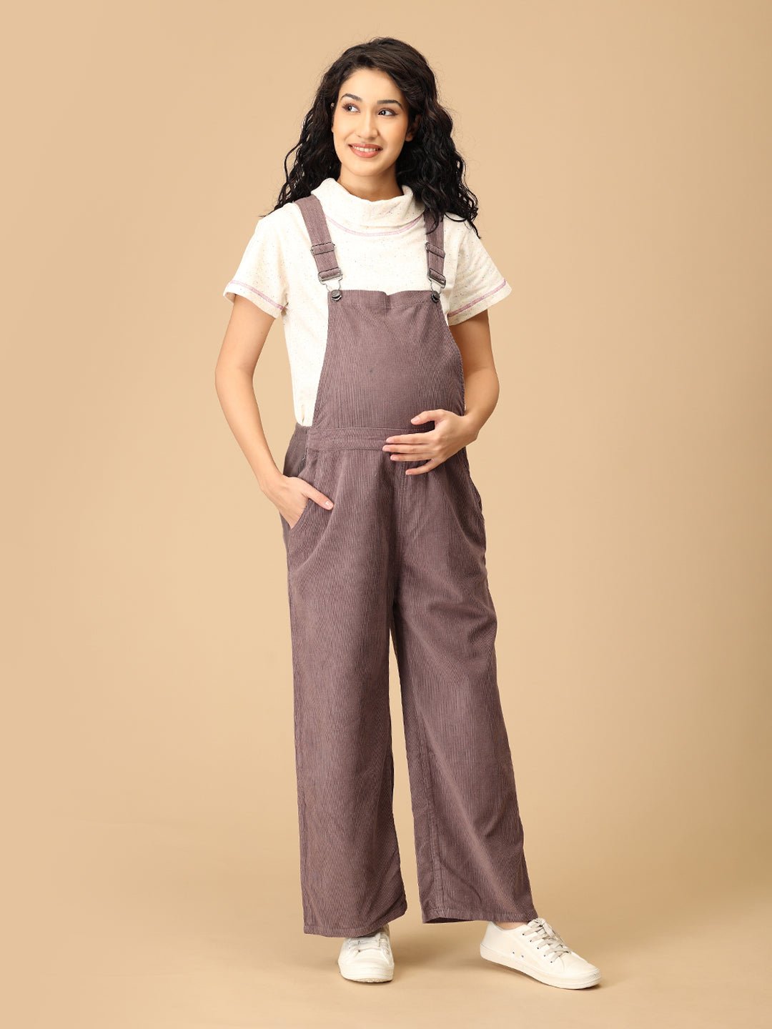  Taupe Corduroy Maternity Dungaree Taupe