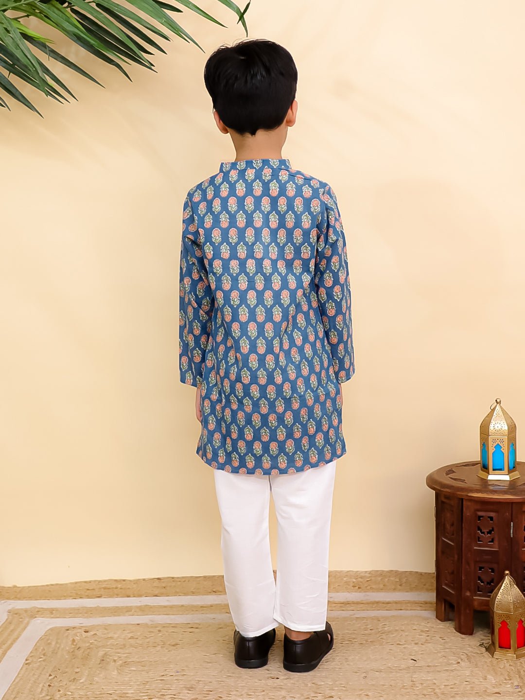 Teal Tango Print Boys Kurta Pajama Set